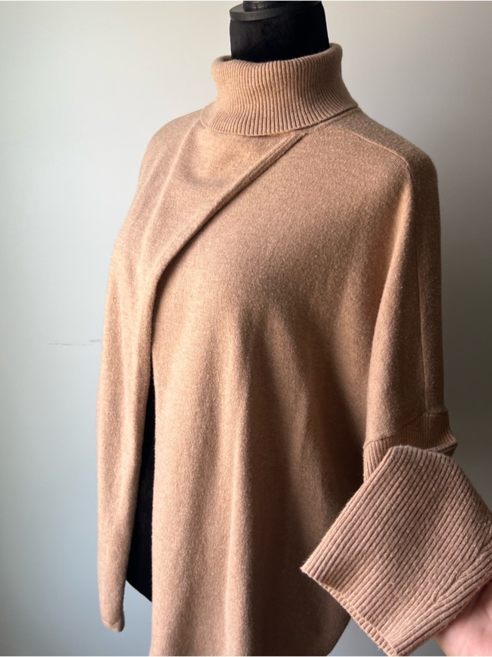 Women’s Camel Turtleneck Cape Sweater - M/L - Picture 3 of 8